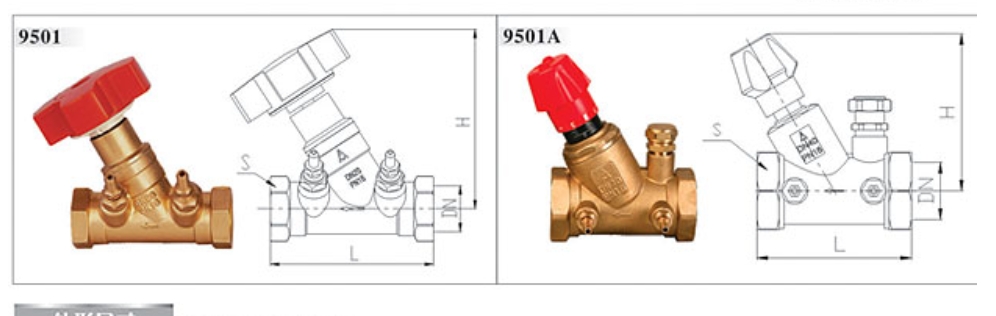 埃美柯黃銅數(shù)字鎖定平衡閥9501/9501A結構圖